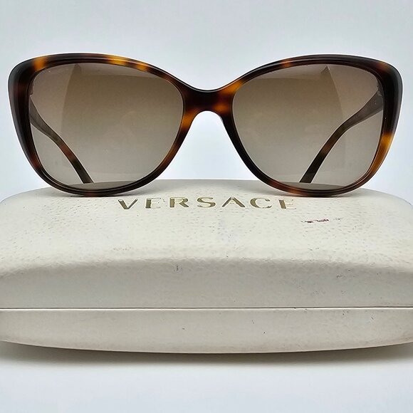 Versace Mod 4264-B 5061/13 Havana Rhinestone Frame Brown Lens Cat Eye Sunglasses